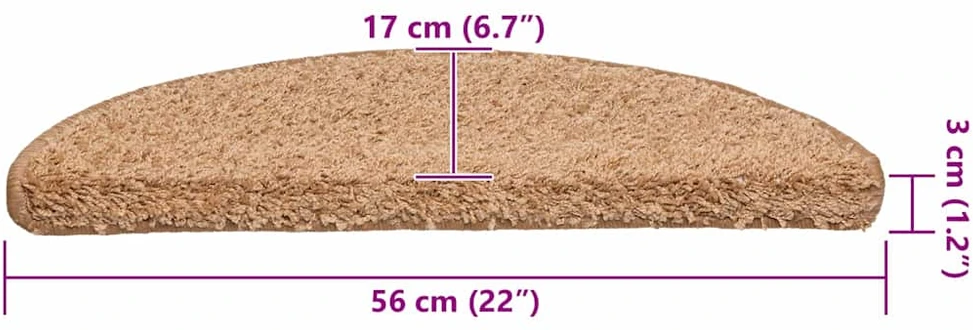Laiptų kilimėliai, 20 vnt., 56x17x3 cm, smėlio spalvos, pusapvaliai