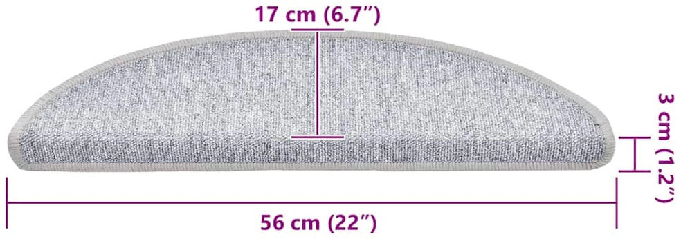 Laiptų kilimėliai, 20 vnt., 56x17x3 cm, šviesiai pilki, pusapvaliai
