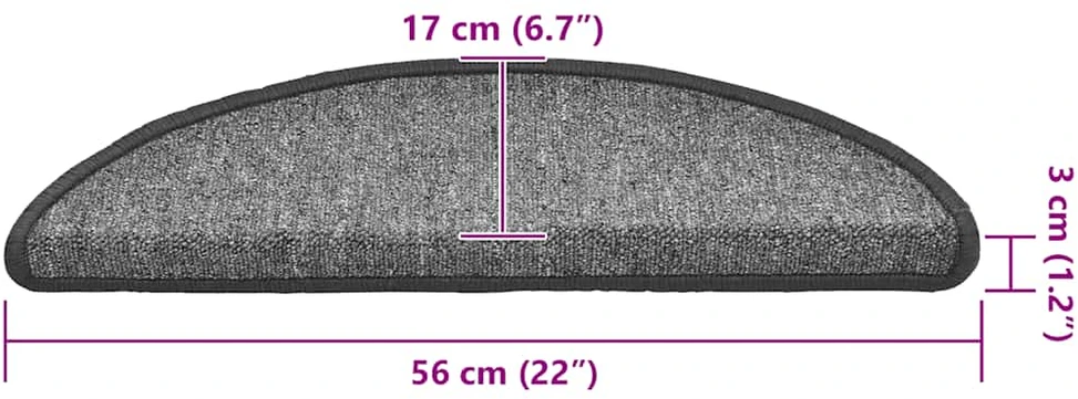 Laiptų kilimėliai, 20 vnt., 56x17x3 cm, tamsiai pilki, pusapvaliai