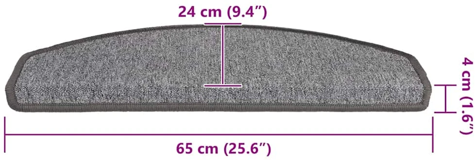 Laiptų kilimėliai, 20 vnt., 65x24x4 cm, tamsiai pilki, pusapvaliai, dideli