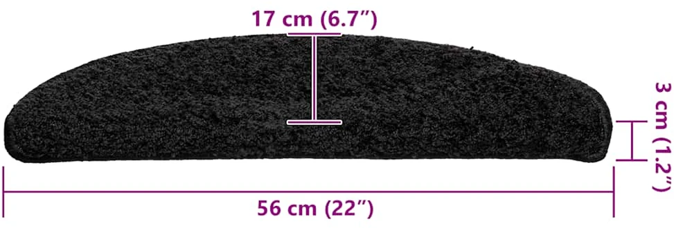 Laiptų kilimėliai, 20 vnt., juodi, 56x17x3 cm, pusapvaliai