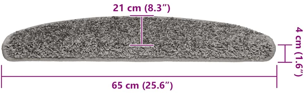 Laiptų kilimėliai, 20 vnt., pilki, 65x21x4 cm, dideli, pusapvaliai