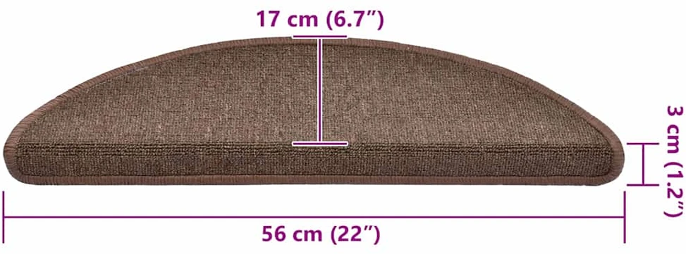 Laiptų kilimėliai, 30 vnt., 56x17x3 cm, kavos rudos spalvos, pusapvaliai