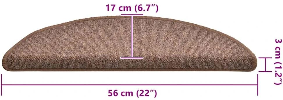 Laiptų kilimėliai, 30 vnt., 56x17x3 cm, rudi, pusapvaliai
