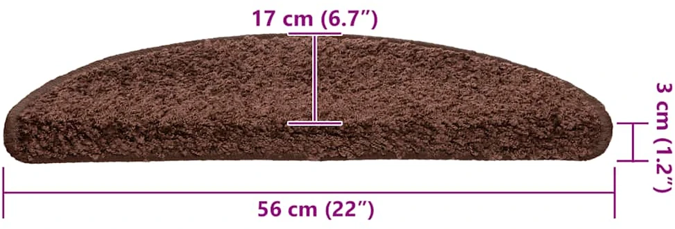 Laiptų kilimėliai, 30 vnt., 56x17x3 cm, rudi, pusapvaliai