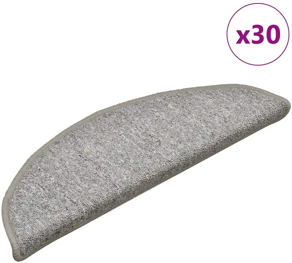 Laiptų kilimėliai, 30 vnt., 56x17x3 cm, šviesiai pilki, pusapvaliai