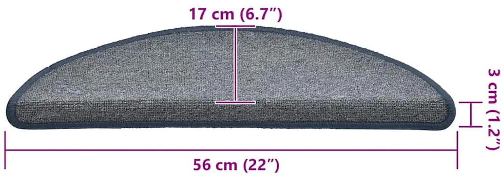 Laiptų kilimėliai, 30 vnt., 56x17x3 cm, šviesiai pilki ir mėlyni, pusapvaliai