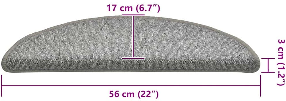 Laiptų kilimėliai, 30 vnt., 56x17x3 cm, šviesiai pilki, pusapvaliai