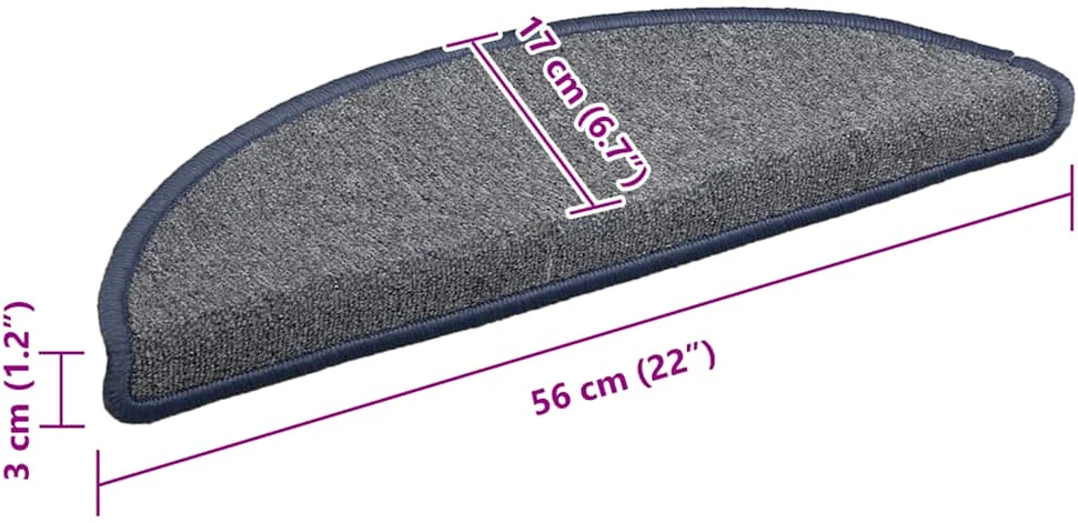 Laiptų kilimėliai, 30 vnt., 56x17x3 cm, šviesiai pilki ir mėlyni, pusapvaliai