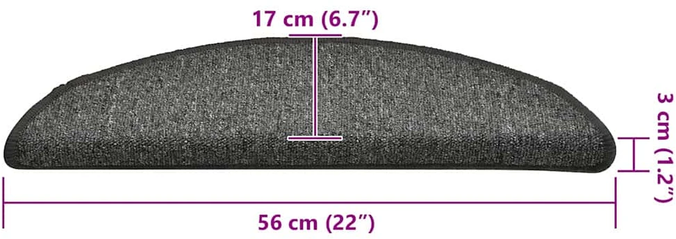Laiptų kilimėliai, 30 vnt., 56x17x3 cm, tamsiai pilki, pusapvaliai
