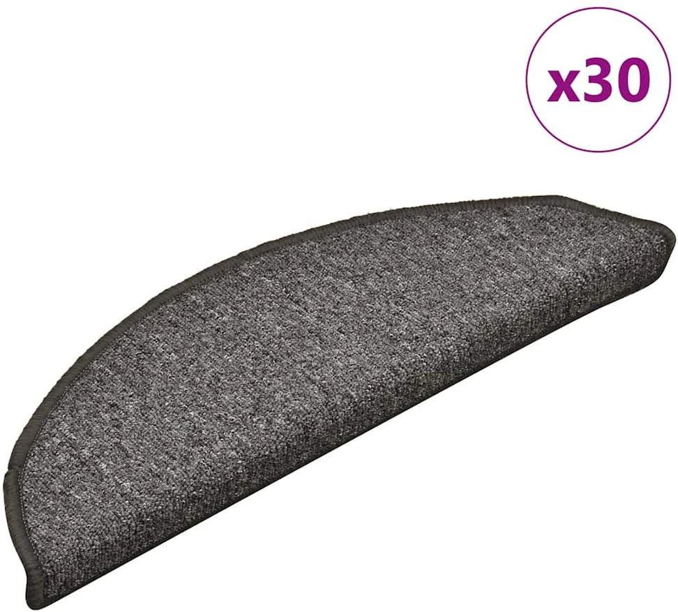 Laiptų kilimėliai, 30 vnt., 56x17x3 cm, tamsiai pilki, pusapvaliai