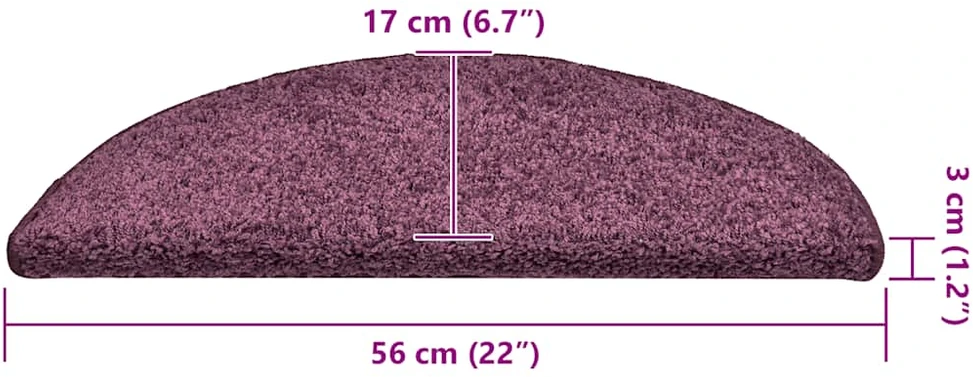 Laiptų kilimėliai, 30 vnt., 56x17x3 cm, tamsiai violetiniai, pusapvaliai
