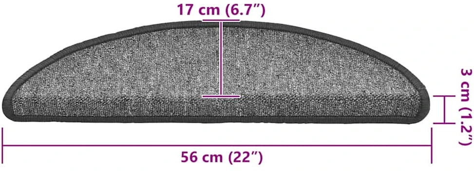 Laiptų kilimėliai, 30 vnt., 56x17x3 cm, tamsiai pilki, pusapvaliai