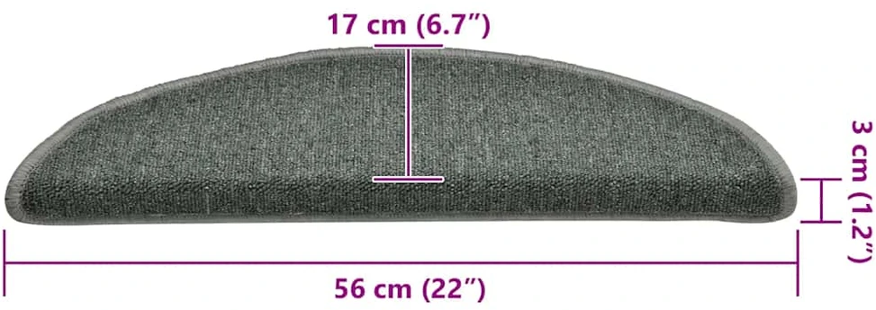Laiptų kilimėliai, 30 vnt., 56x17x3 cm, tamsiai žali, pusapvaliai