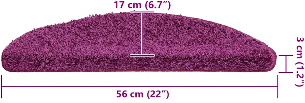 Laiptų kilimėliai, 30 vnt., 56x17x3 cm, violetiniai, pusapvaliai