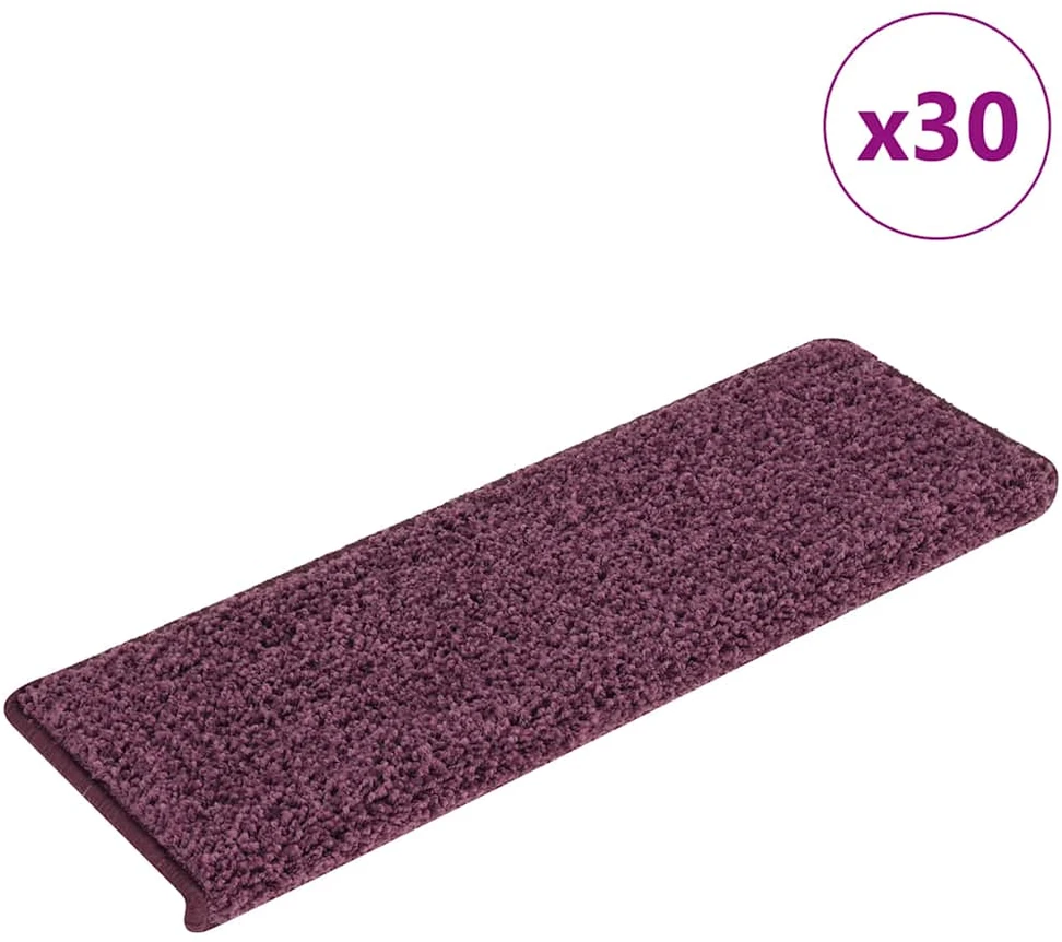 Laiptų kilimėliai, 30 vnt., 65x21x4 cm, tamsiai violetiniai, stačiakampiai kraštai