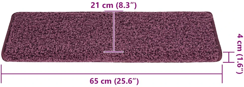 Laiptų kilimėliai, 30 vnt., 65x21x4 cm, tamsiai violetiniai, stačiakampiai kraštai