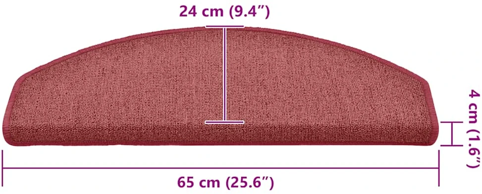 Laiptų kilimėliai, 30 vnt., 65x24x4 cm, bordo spalvos, pusapvaliai, dideli