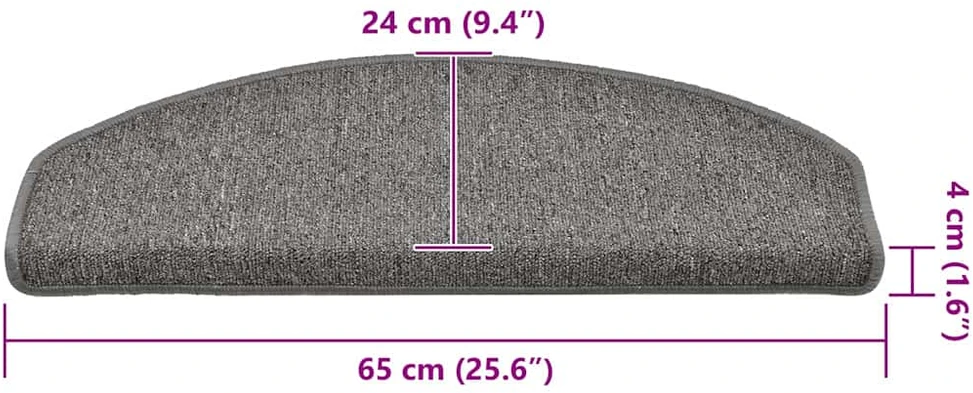 Laiptų kilimėliai, 30 vnt., 65x24x4 cm, tamsiai pilki, pusapvaliai, dideli