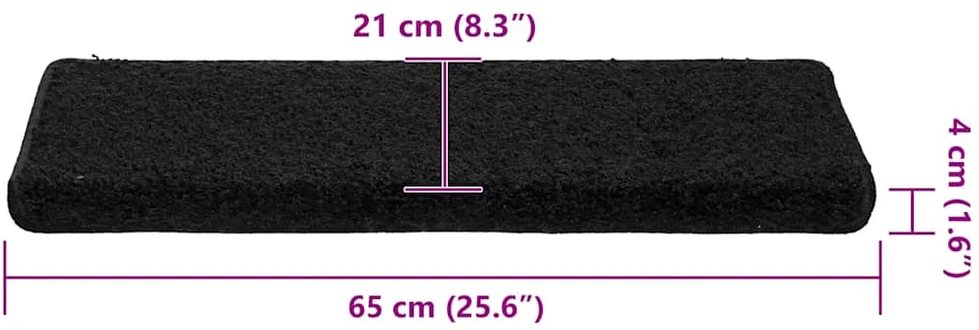 Laiptų kilimėliai, 30 vnt., juodi, 65x21x4 cm, stačiakampiai kraštai