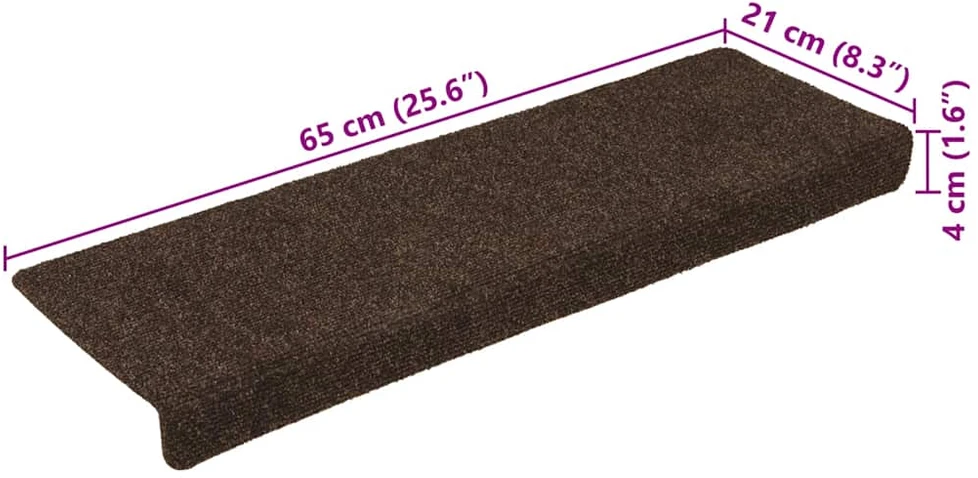 Laiptų kilimėliai, 15vnt., rudi, 65x21x4cm, perforuoti adatomis