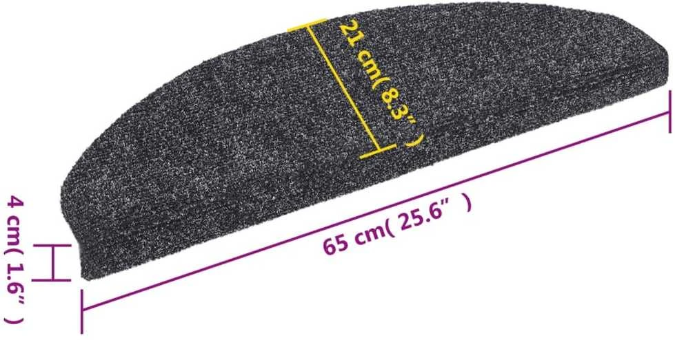 Lipnūs laiptų kilimėliai, 15 vnt., 65x21x4cm, t. pilkos spalvos
