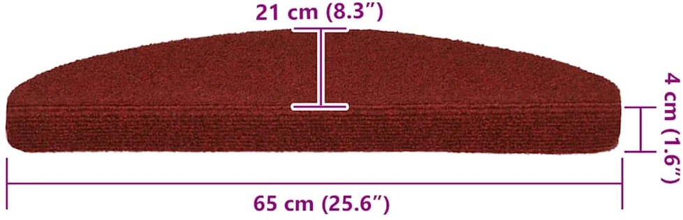 Laiptų kilimėliai, lipnūs, 30 vnt., 65x21x4 cm, bordo raudoni, pusapvaliai, dideli