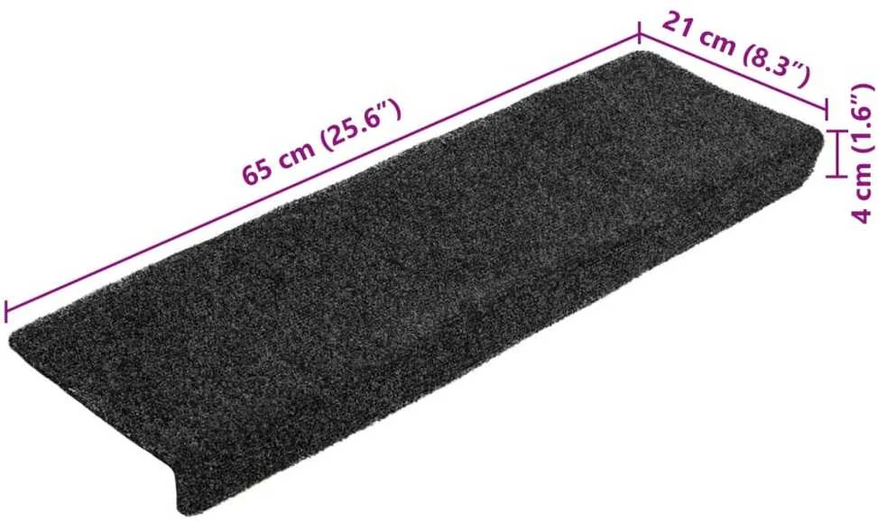 Laiptų kilimėliai, 5vnt., pilki, 65x21x4cm, perforuoti adatomis