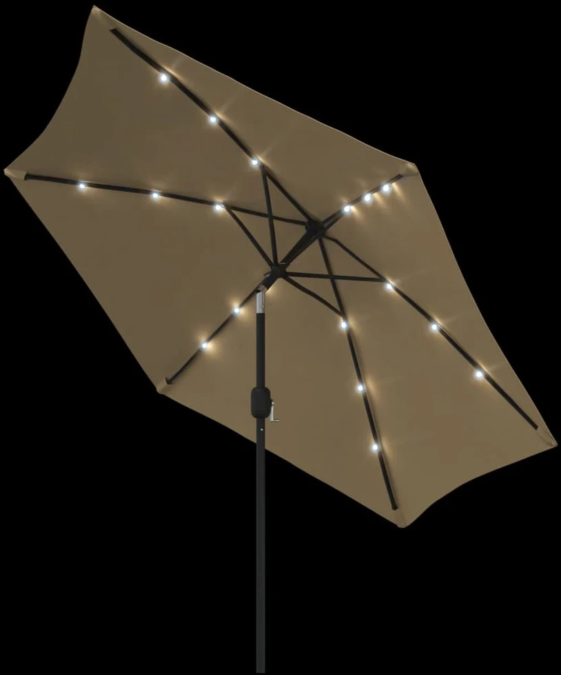 Lauko skėtis su LED ir plieniniu stulpu, taupe, 300cm