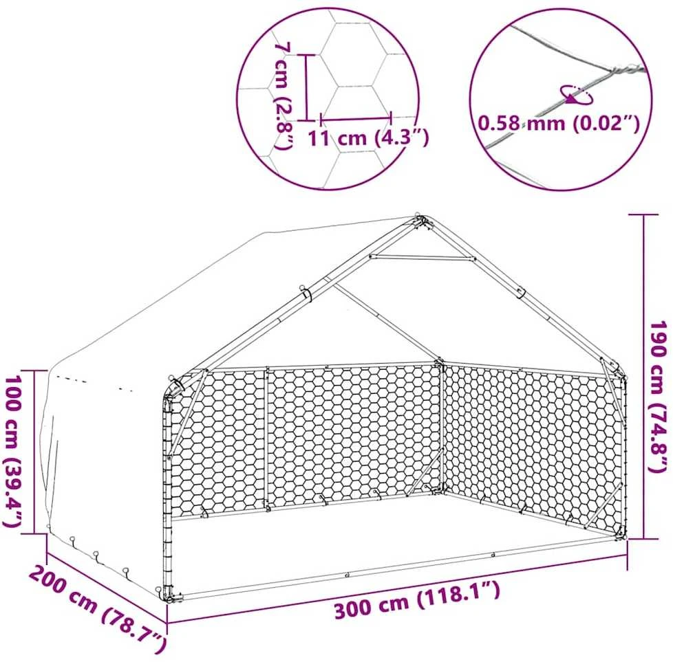 Lauko šunų voljeras su stogeliu, 3x2x1,9 m, cinkuotas plienas