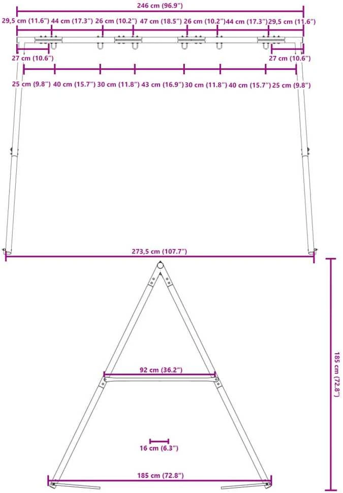 Lauko vaikiškų sūpynių rėmas plotis 273,5 x aukštis 185 cm