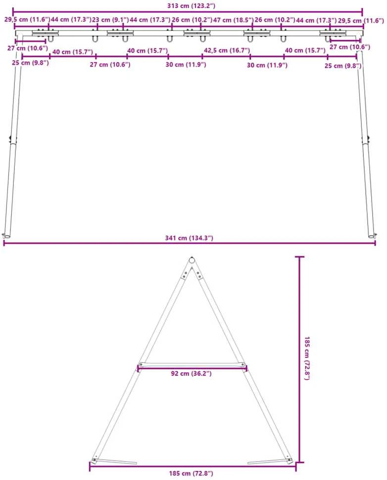 Lauko vaikiškų sūpynių rėmas plotis 341 x aukštis 185 cm