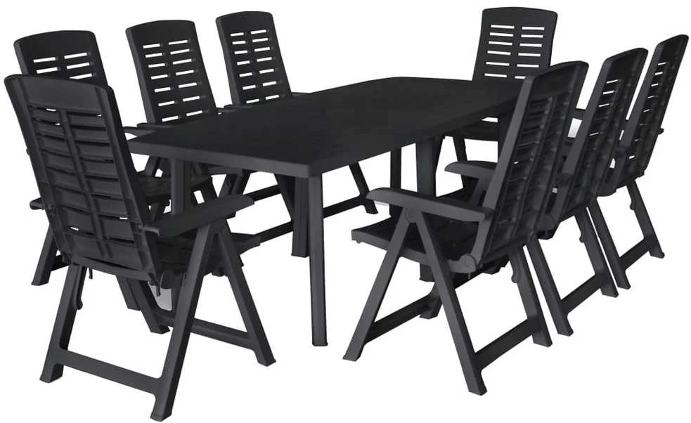 Lauko baldų komplektas Lauko valgomojo baldų komplektas, 9d., antracito, plastikas