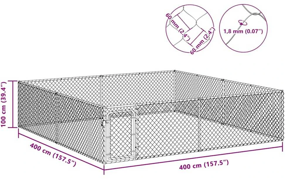 Lauko voljeras šunims, 4x4x1m, galvanizuotas plienas