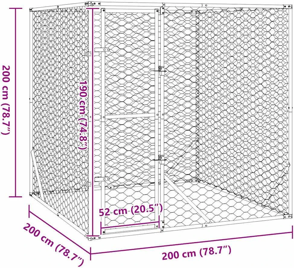 Lauko voljeras šunims, sidabrinis, 2x2x2m, plienas