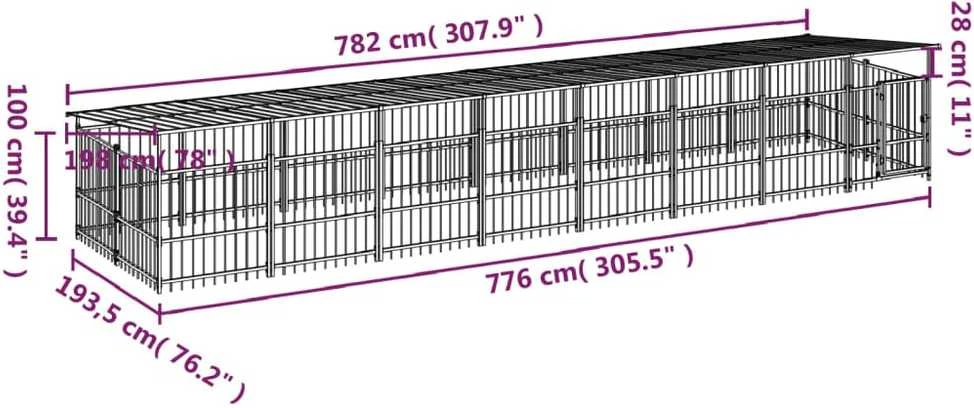Lauko voljeras šunims su stogu, plienas, 15,02m²