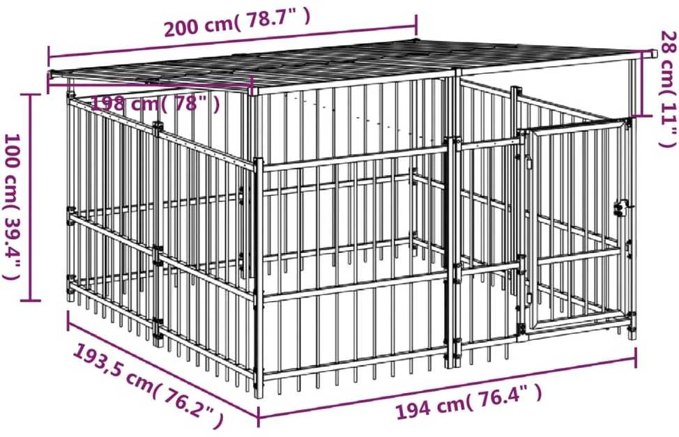 Lauko voljeras šunims su stogu, plienas, 3,75m²