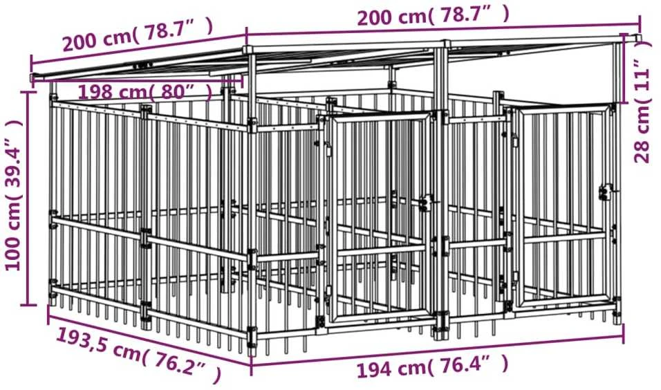 Lauko voljeras šunims su stogu, plienas, 3,75m²
