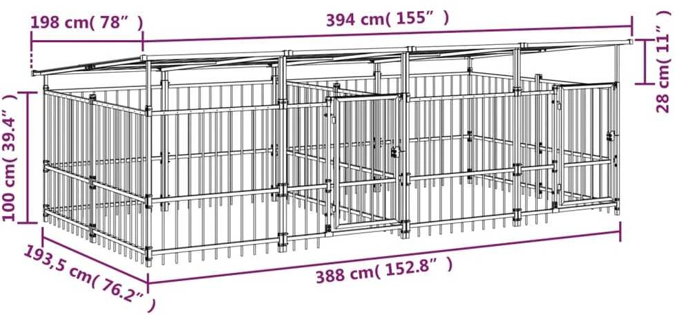 Lauko voljeras šunims su stogu, plienas, 7,51m²