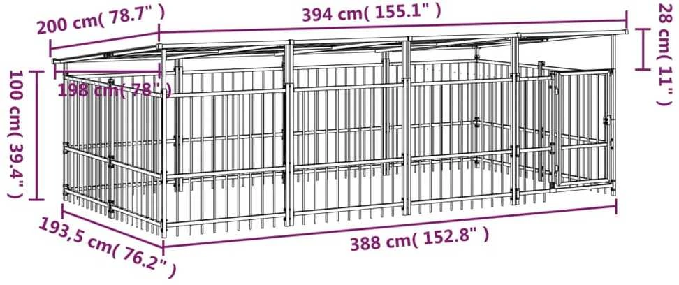 Lauko voljeras šunims su stogu, plienas, 7,51m²