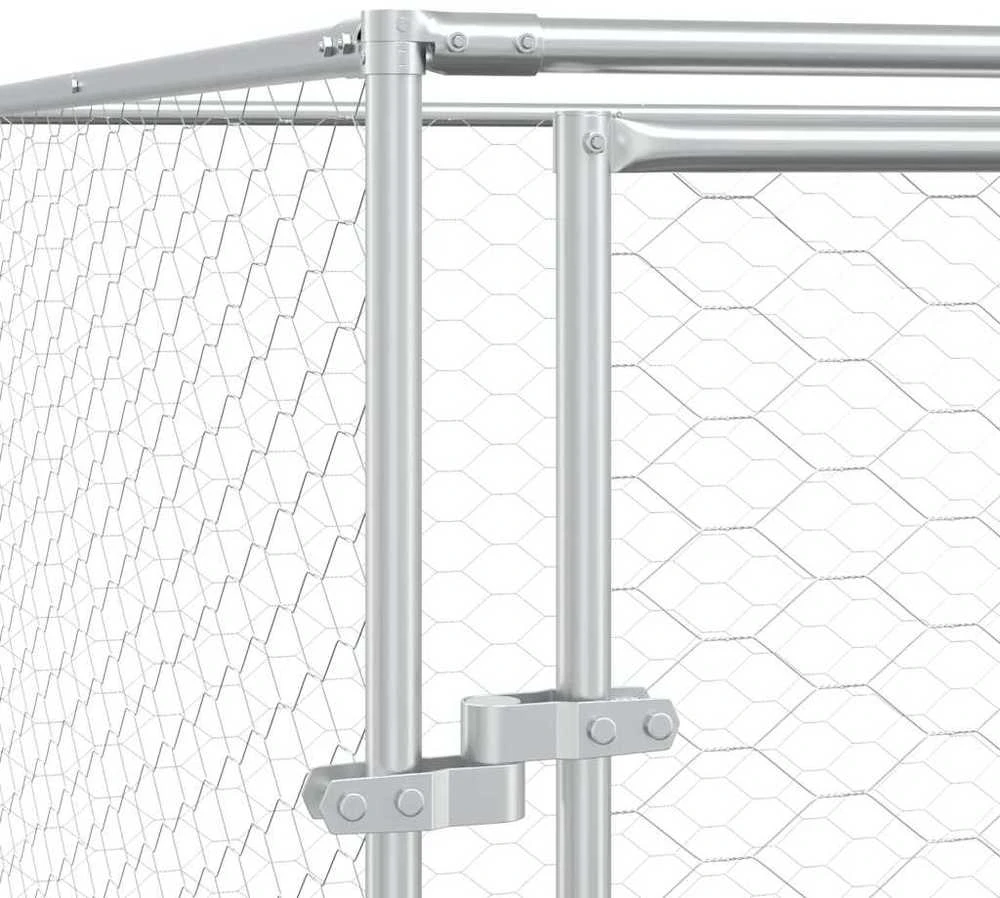 Lauko voljeras šunims su stogu, sidabrinis, 4x4x2,5m, plienas