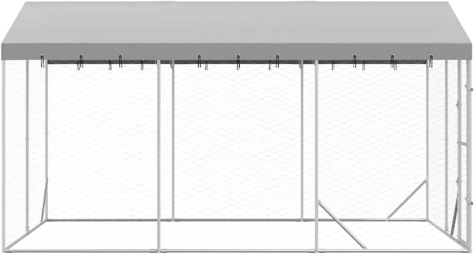 Lauko voljeras šunims su stogu, sidabrinis, 3x4,5x2,5m, plienas