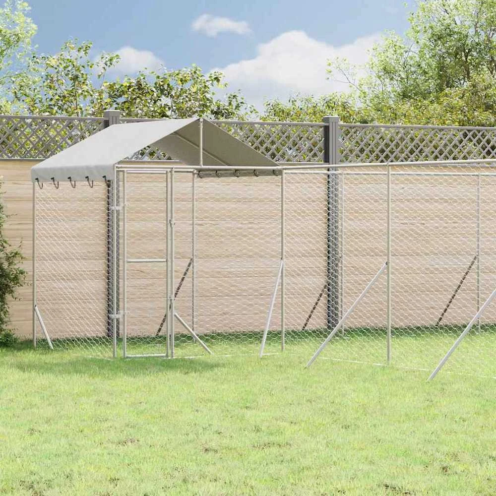 Lauko voljeras šunims su stogu, sidabrinis, 10x8x2,5m, plienas