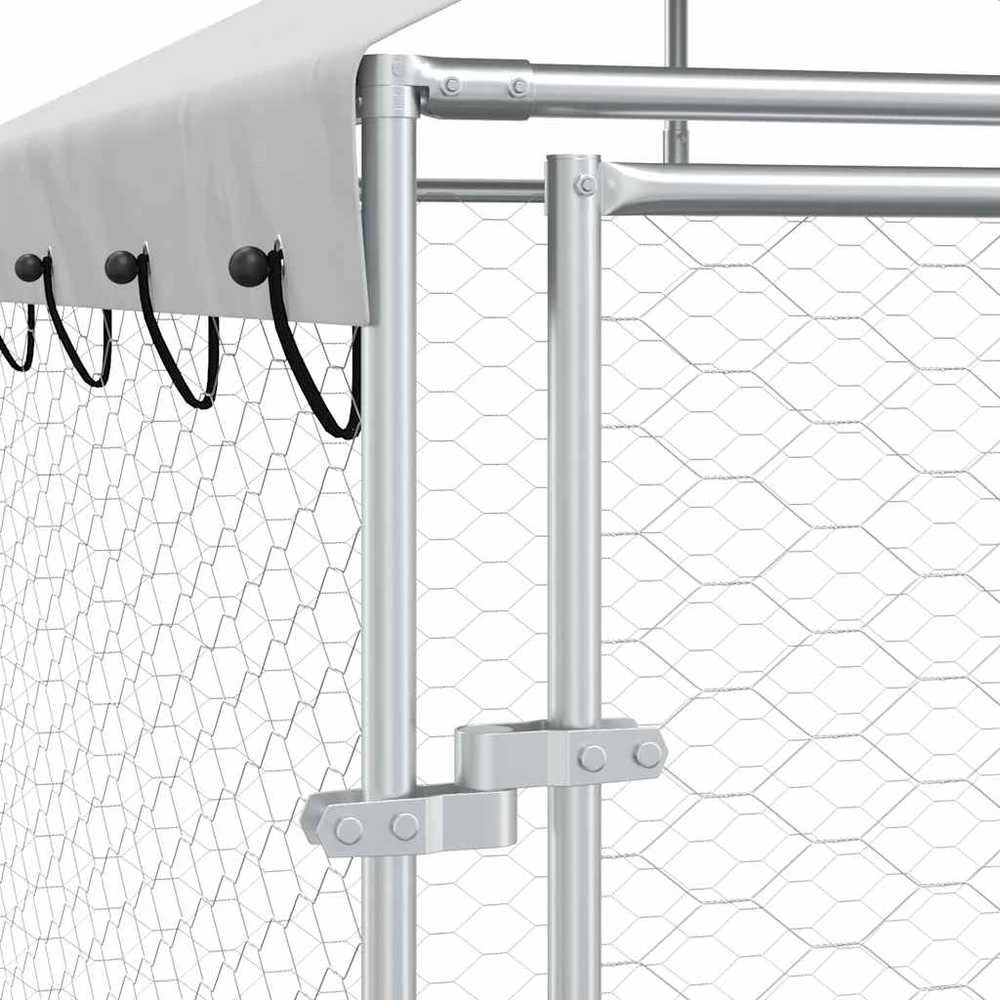 Lauko voljeras šunims su stogu, sidabrinis, 14x2x2,5m, plienas