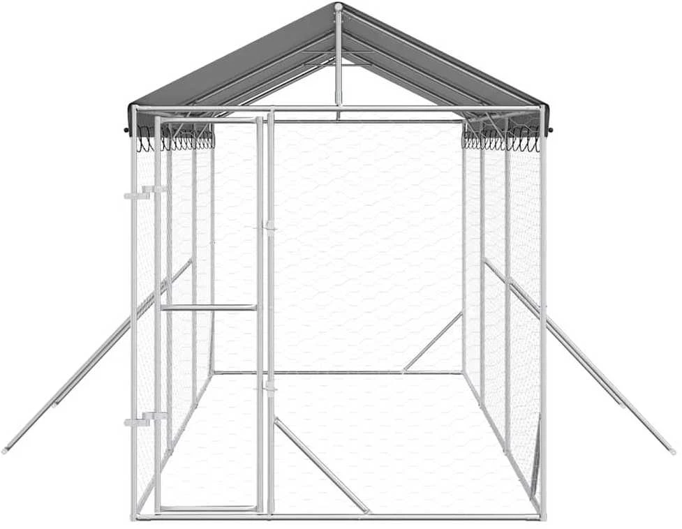 Lauko voljeras šunims su stogu, sidabrinis, 2x6x2,5m, plienas