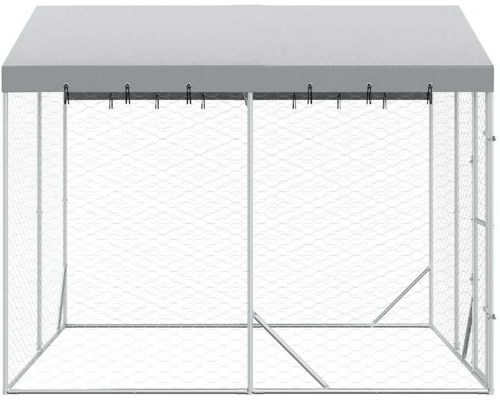 Lauko voljeras šunims su stogu, sidabrinis, 3x3x2,5m, plienas