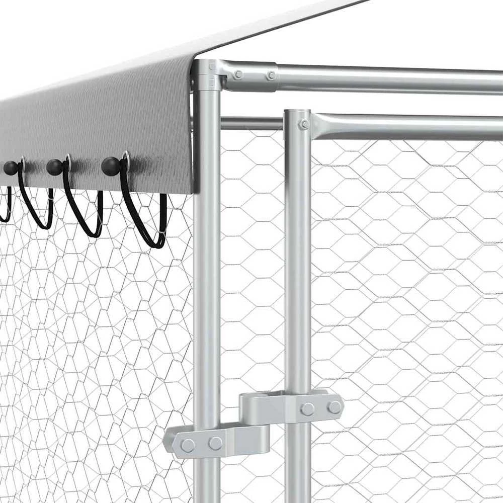 Lauko voljeras šunims su stogu, sidabrinis, 3x1,5x2,5m, plienas