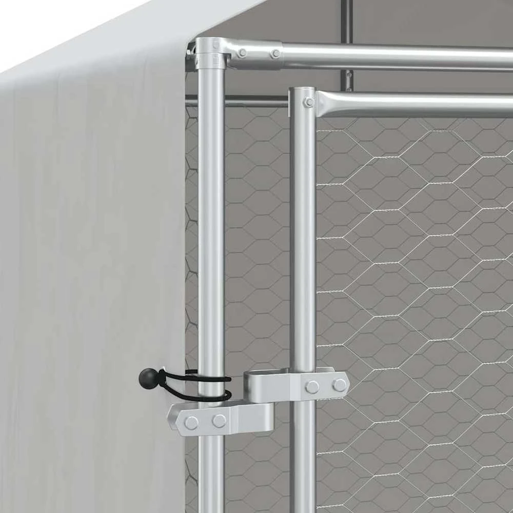 Lauko voljeras šunims su stogu, sidabrinis, 2x10x2,5m, plienas