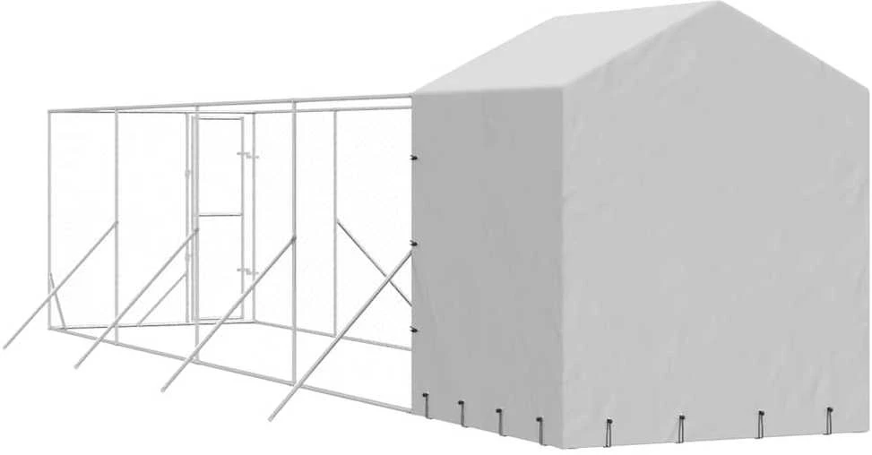 Lauko voljeras šunims su stogu, sidabrinis, 2x10x2,5m, plienas