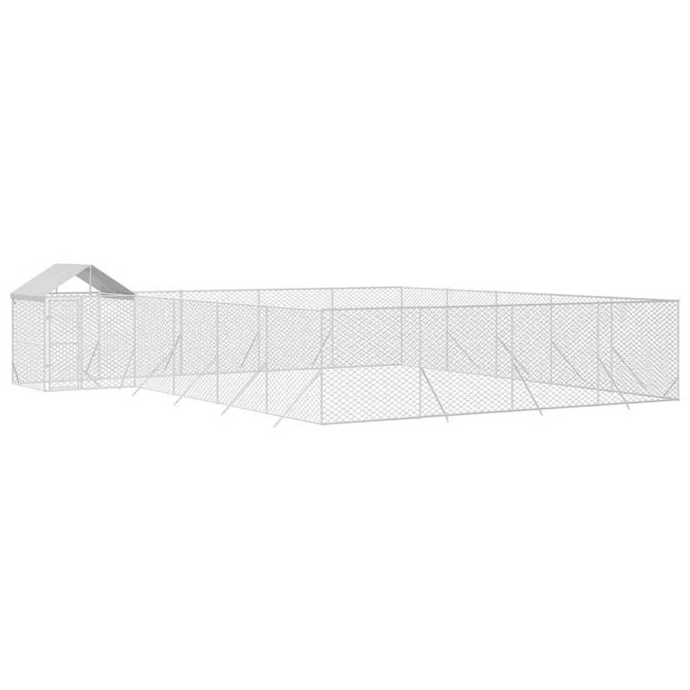 Lauko voljeras šunims su stogu, sidabrinis, 10x8x2,5m, plienas